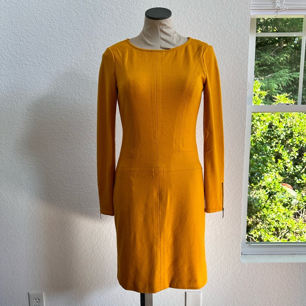Claudia Strater Mustard Yellow Zip Sleeve Wool Blend Sheath Dress Sz: 34 EUR